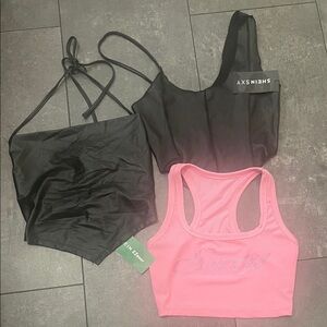 SHEIN Black Halter and Pink Tank Top Set